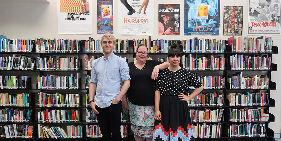 Photo of the Library team, Frazer Bull-Clarke, Hayley Brown and Raquel Caballero
