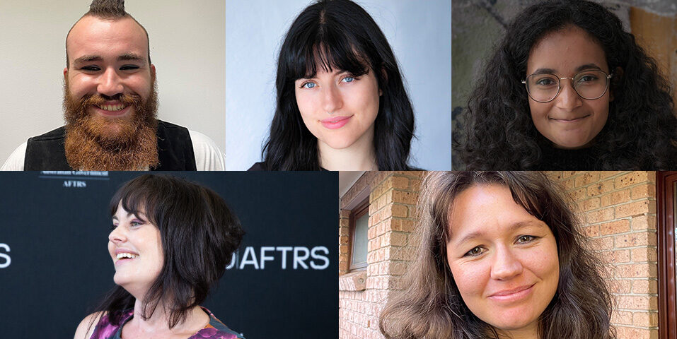 Five individual headshots of five of the scholarship recipients Top row L – R: Ben Lewis | Jacqueline Sharah | Hiruni Dharmasena Bottom row: L- R: Sarah Young | Alana Calvert (Not pictured: Sophie Blanch)